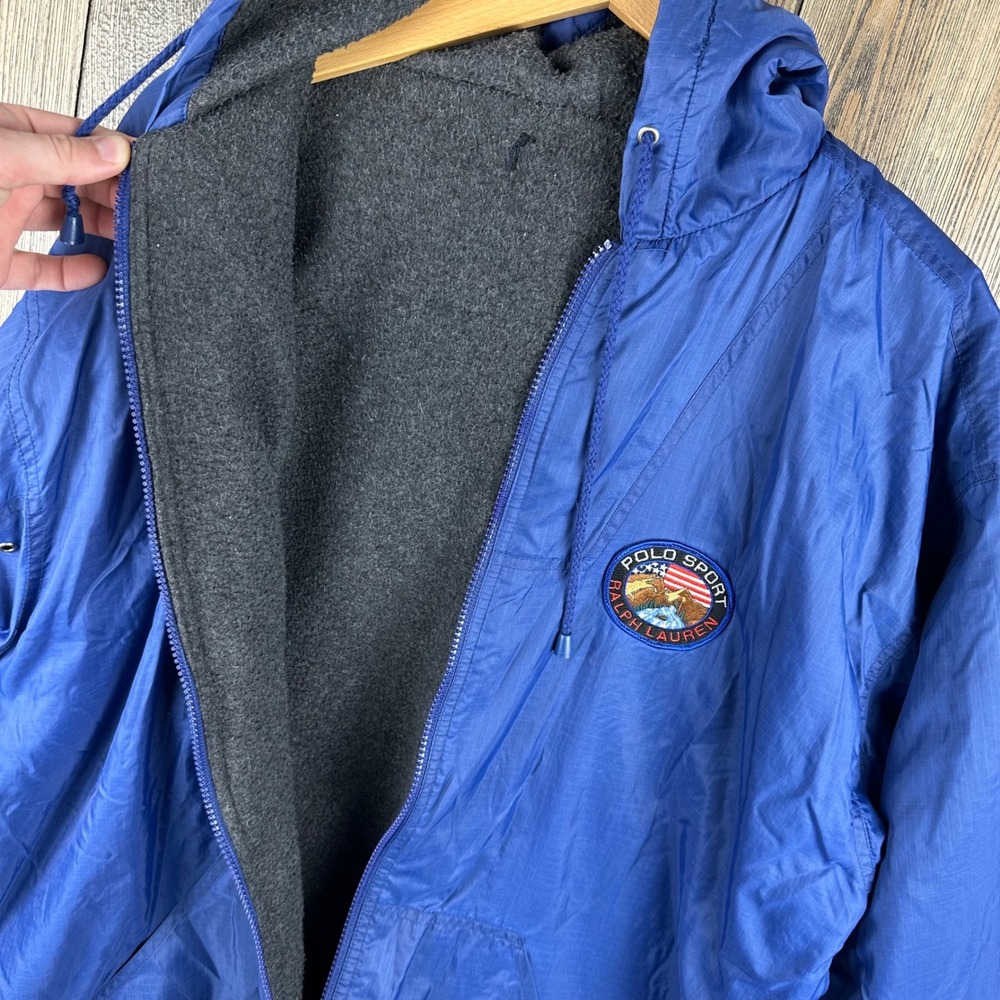 Polo Sport Ralph Lauren Vintage 90s Windbreaker Jacket Blue Fleece Lined Mens L - Picture 5 of 8